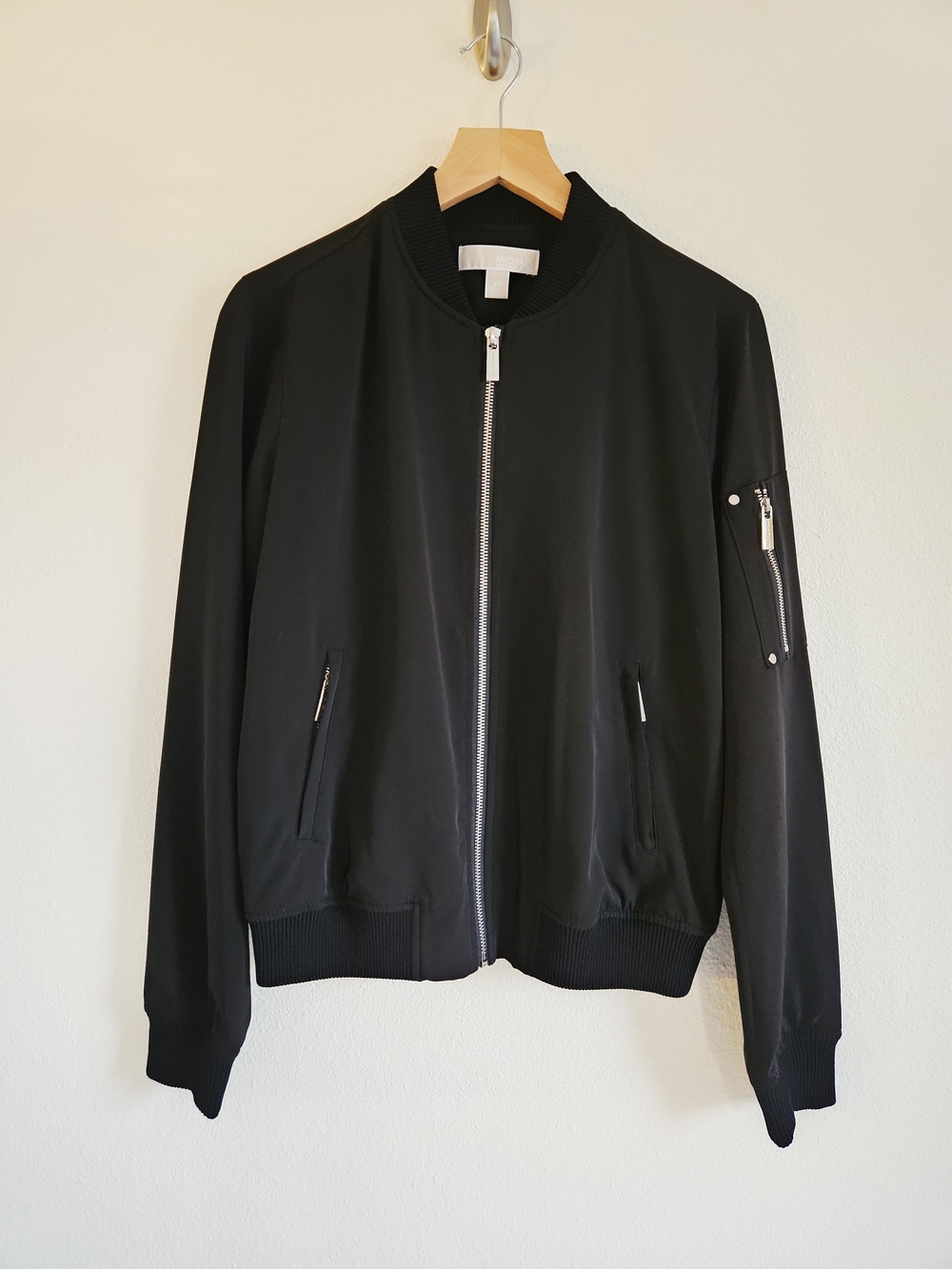 Michae Kors Black Bomber Jacket with Zip Front